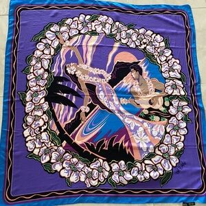 Bob Mackie Huge Wearable Art 100% Silk Wrap Scarf Shawl Hawaiian/Polynesian Vtg